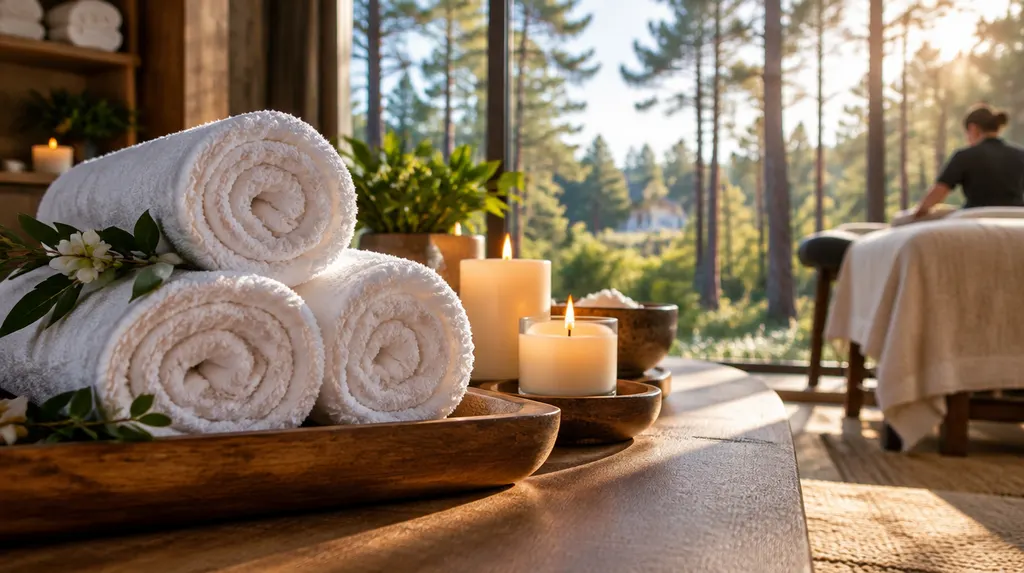 Rolled towels and candles in a day spa in Sumter, SC