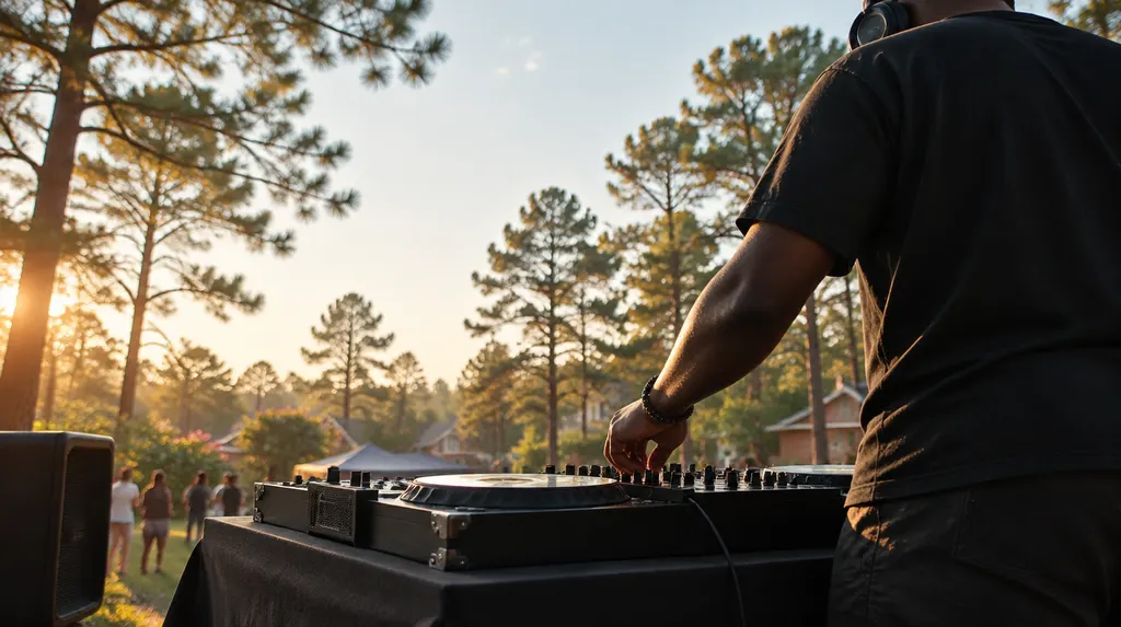 A DJ mixing on decks at an event in Sumter, SC