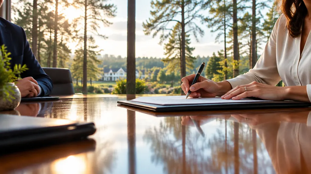 Signing documents at a polished conference table in Sumter, SC