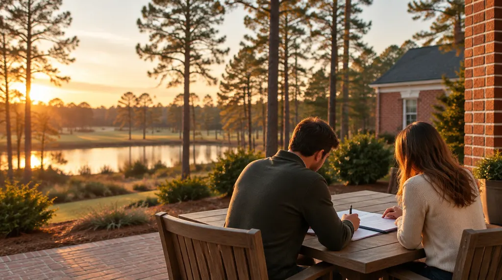 A couple signing loan papers at a table in Sumter, SC
