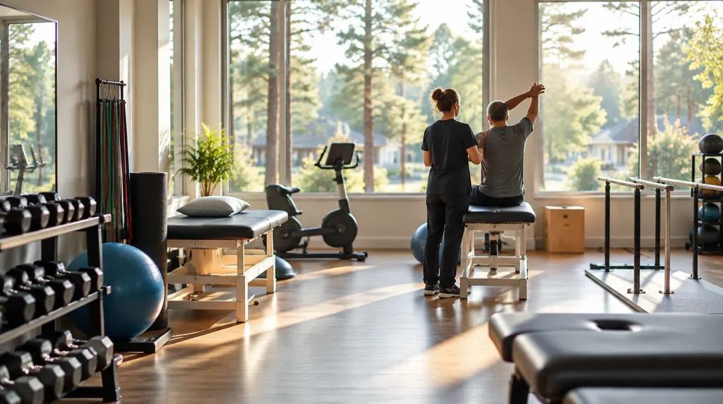 A physical therapy gym with equipment in Sumter, SC