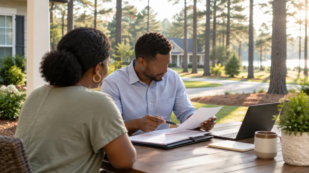 A tax preparer reviewing documents with a client in Sumter, SC