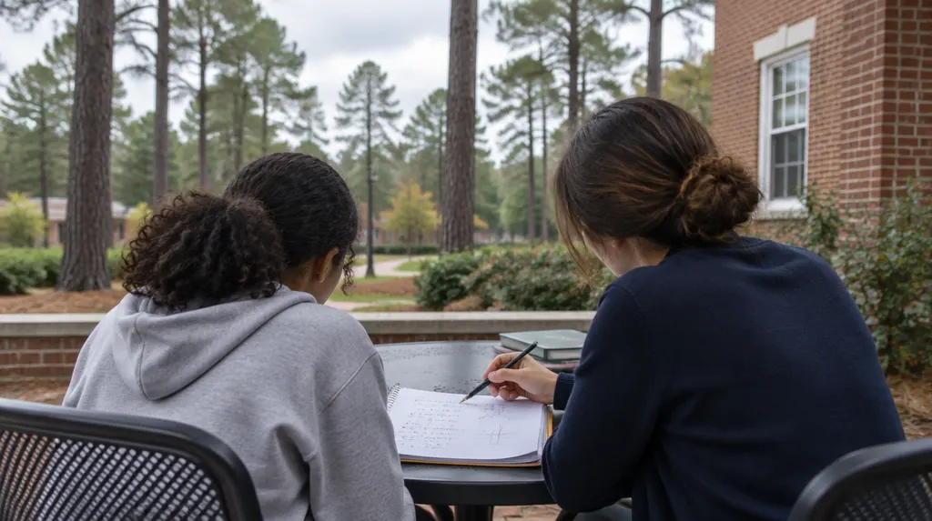 A tutor helping a student with math at a table in Sumter, SC