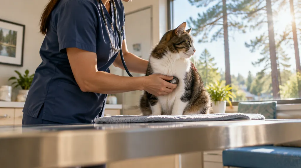 A vet checking a cat in a bright clinic in Sumter, SC