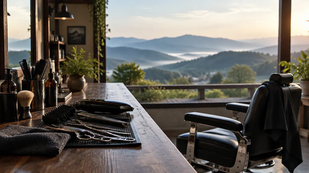 Barber tools laid out on a counter in Taylors, SC