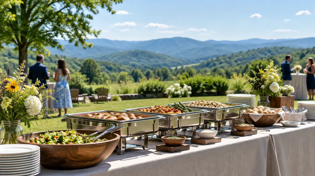 A catering buffet set for an outdoor event in Taylors, SC