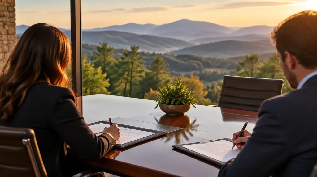 Signing documents at a polished conference table in Taylors, SC