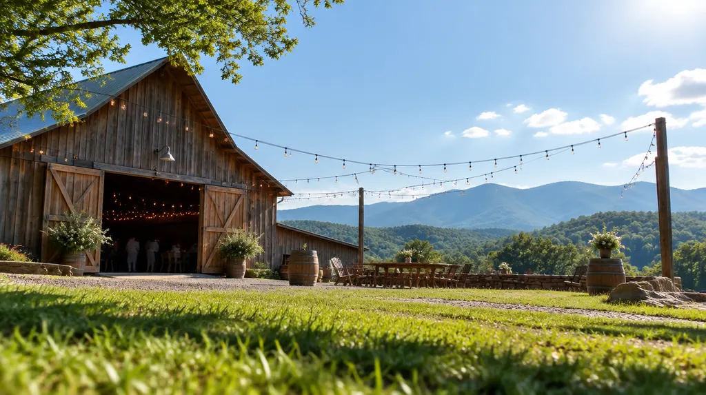 A rustic barn venue with string lights in Taylors, SC