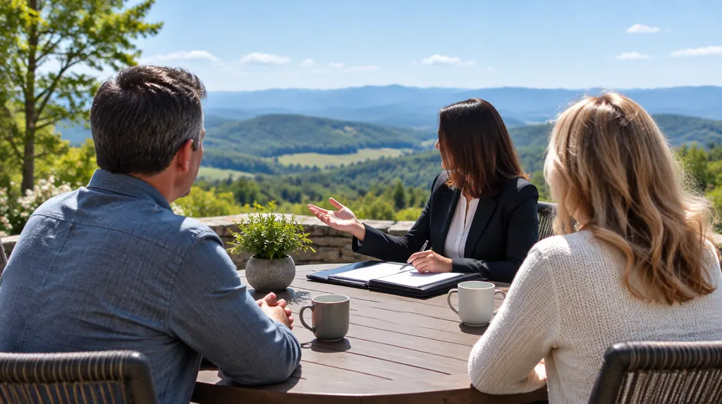 A financial advisor meeting a couple at a table in Taylors, SC
