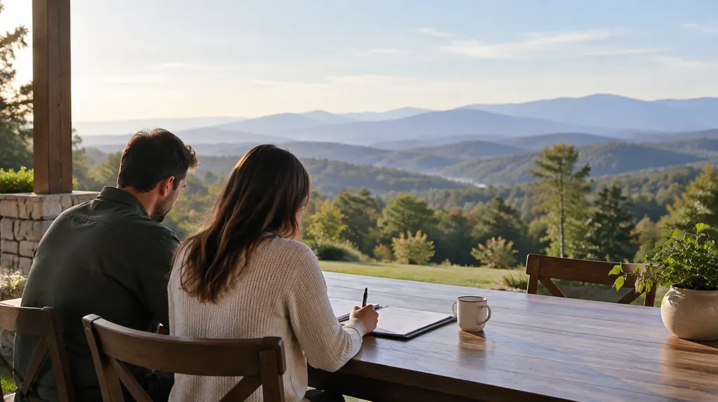 A couple signing loan papers at a table in Taylors, SC