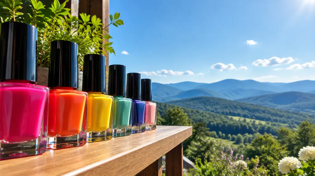 Colorful nail polish bottles on a shelf in Taylors, SC