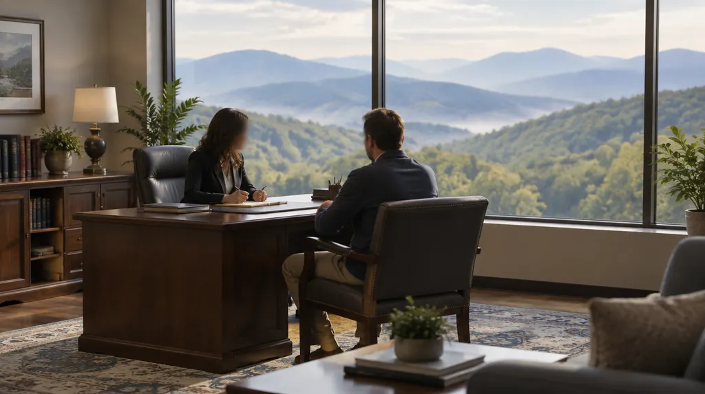 An attorney meeting a client across a desk in Taylors, SC