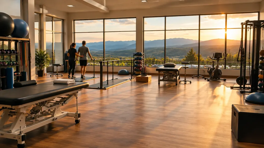 A physical therapy gym with equipment in Taylors, SC