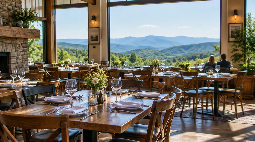 A cozy restaurant dining room with set tables in Taylors, SC