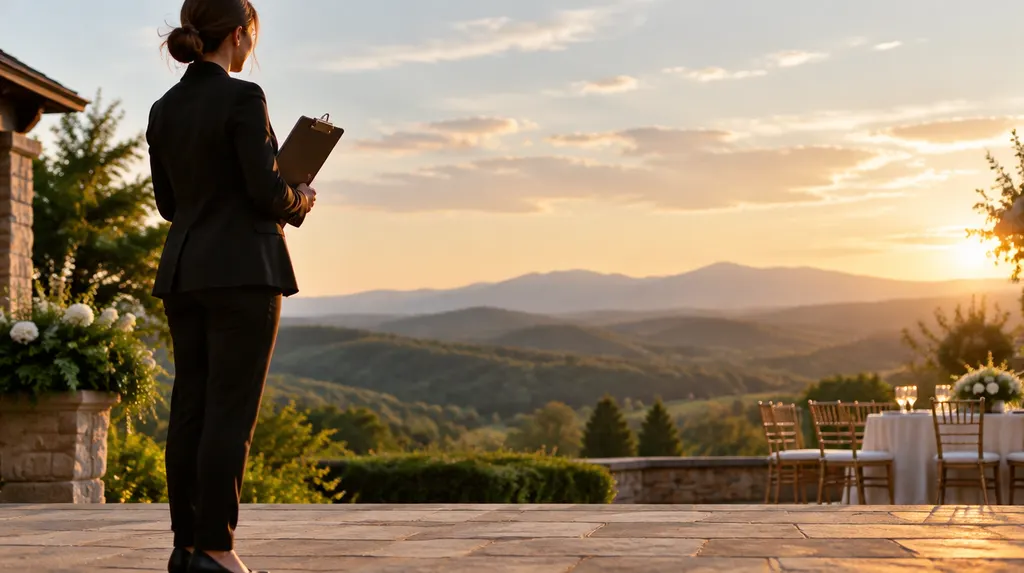 A planner holding a clipboard at an elegant venue in Taylors, SC