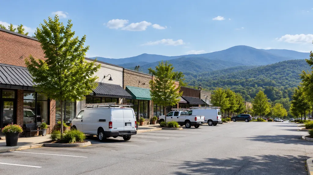 Local businesses along a street in Wade Hampton, South Carolina
