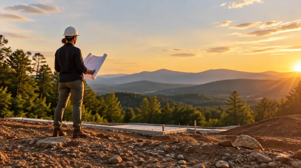 An architect on site with plans and a hard hat in Wade Hampton, SC