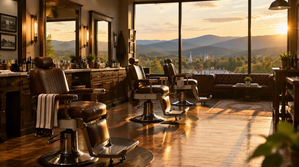 A classic barbershop with leather chairs in Wade Hampton, SC