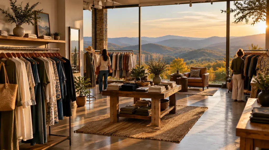 A stylish boutique interior with clothing racks in Wade Hampton, SC