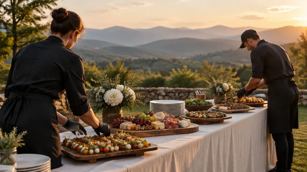 Caterers arranging platters on a table in Wade Hampton, SC