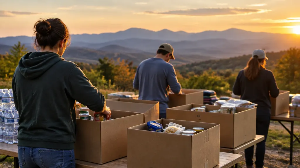 Volunteers packing donation boxes in Wade Hampton, SC