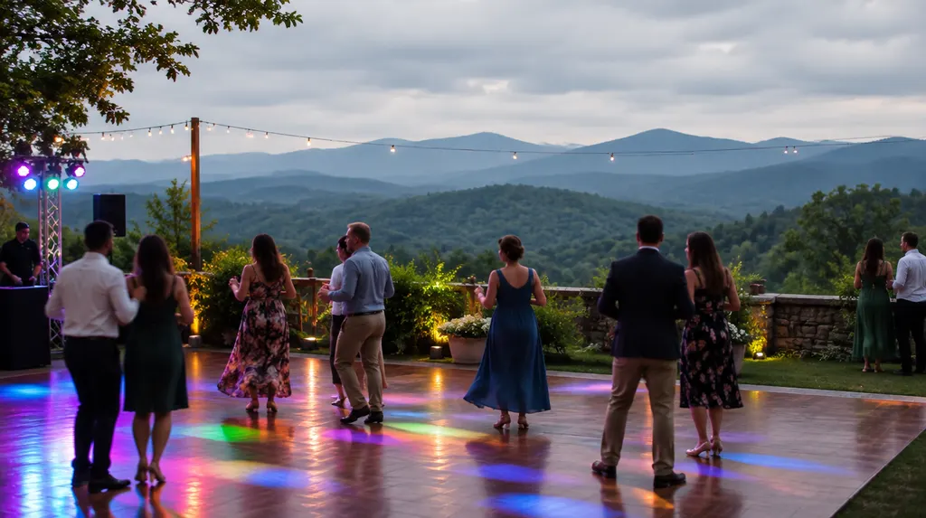 A dance floor with colorful lights in Wade Hampton, SC
