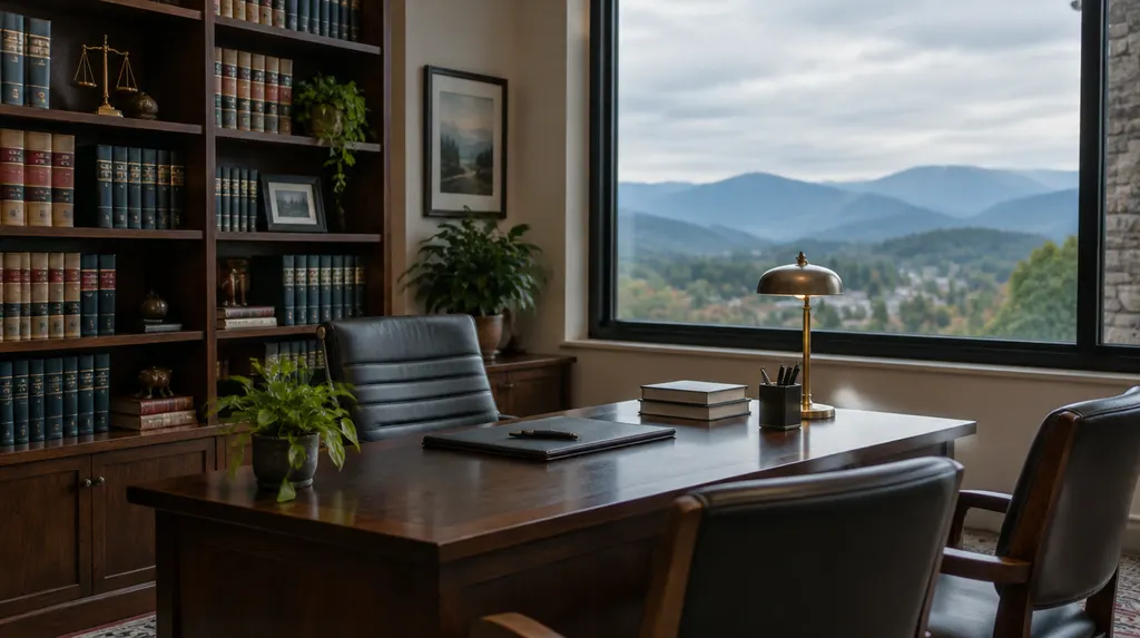 A quiet law office with bookshelves in Wade Hampton, SC