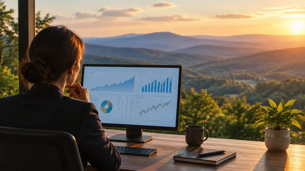 An advisor reviewing charts on a monitor in Wade Hampton, SC
