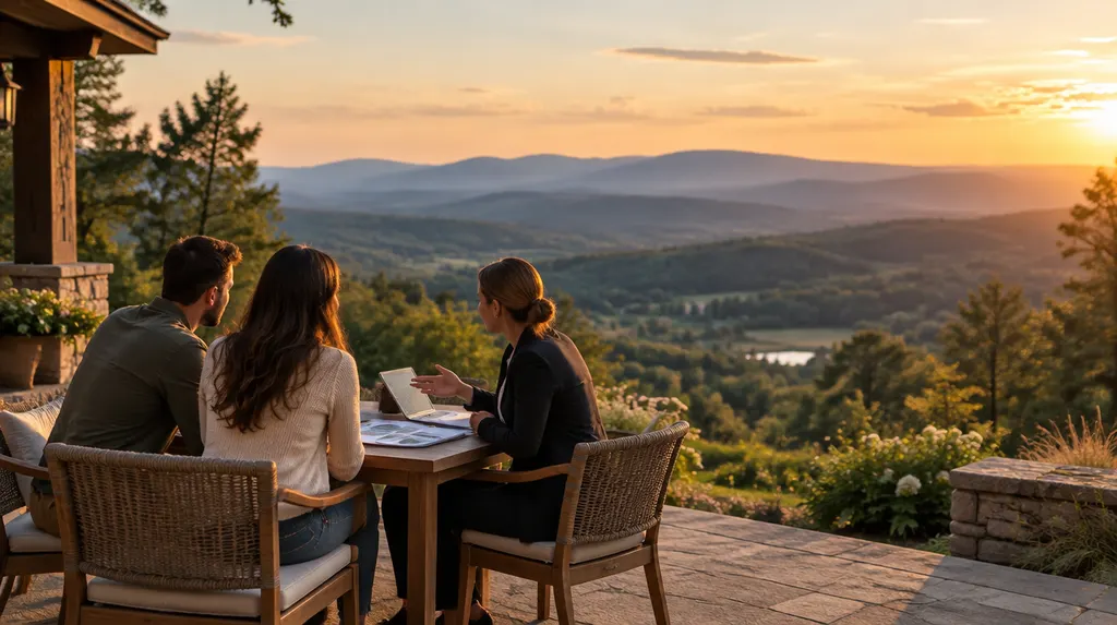 A mortgage broker explaining loan options to a young couple in Wade Hampton, SC