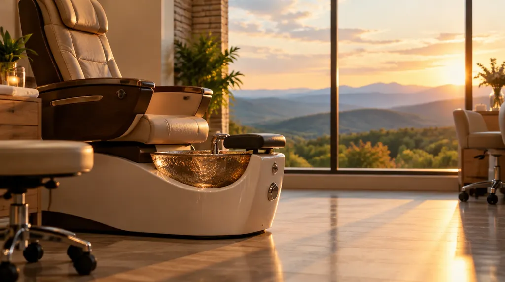 A pedicure spa chair in a clean salon in Wade Hampton, SC