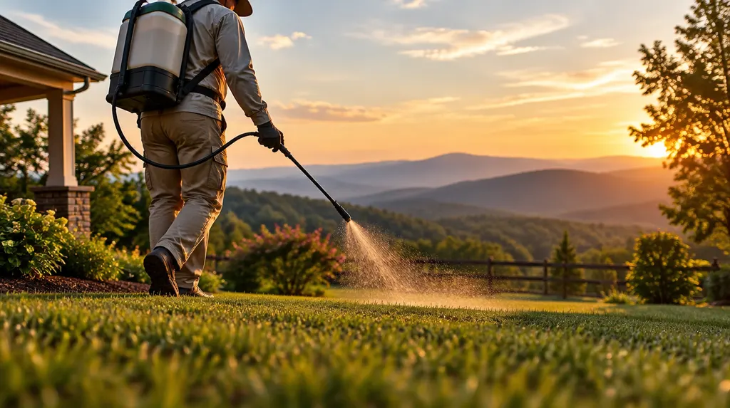 A technician treating a backyard for mosquitoes in Wade Hampton, SC