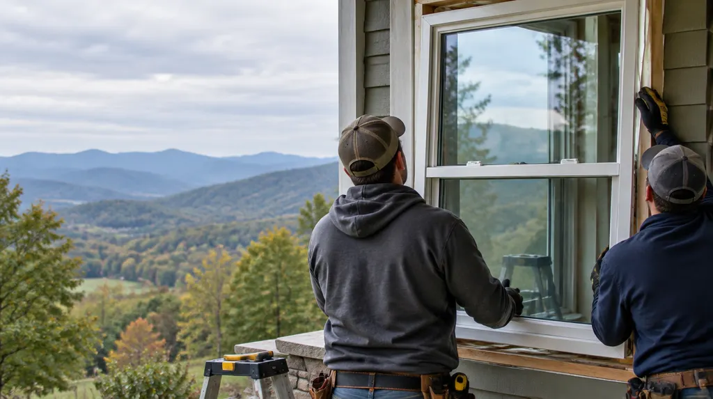 Installers fitting a new double-hung window in Wade Hampton, SC